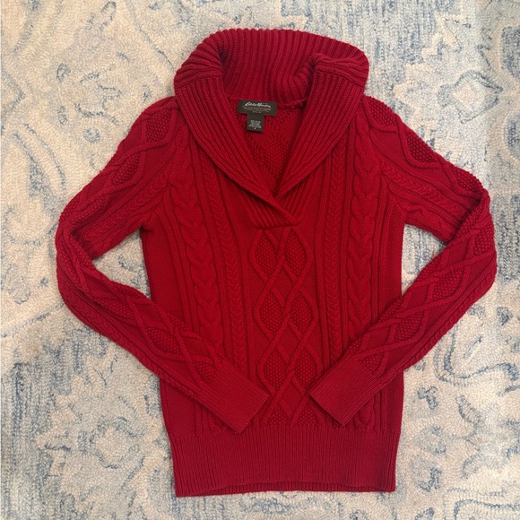 Red Eddie Bauer Wool Blend Cable Knit Sweater - Picture 4 of 7